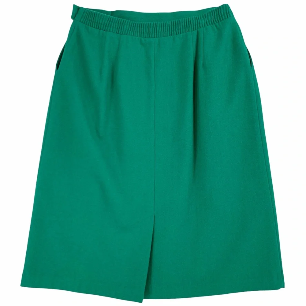 Vintage Kelly Green Wool Blend Pencil Skirt with Pockets made by TanJay Petites.